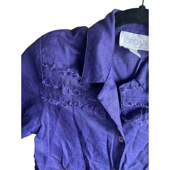 Jordan Women's Button Up Embroidered Blouse 100% Linen Purple Size Small - Picture 2 of 7